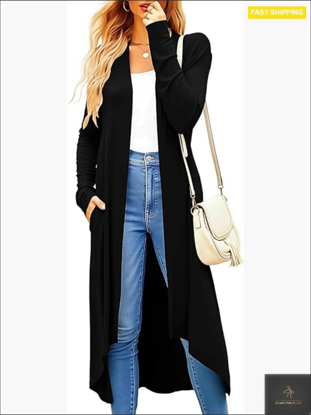 Long Cardigan Duster Open Front Lightweight Casual Sweater with Pockets